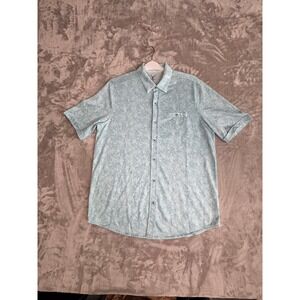 Nicoby Mens Large Blue Leaf Print Premium Short Sleeve Button Down Shirt